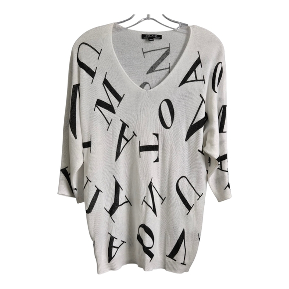 CHARLIE B Tops - CHARLIE B Black and White Graphic Oversized Tunic, Medium